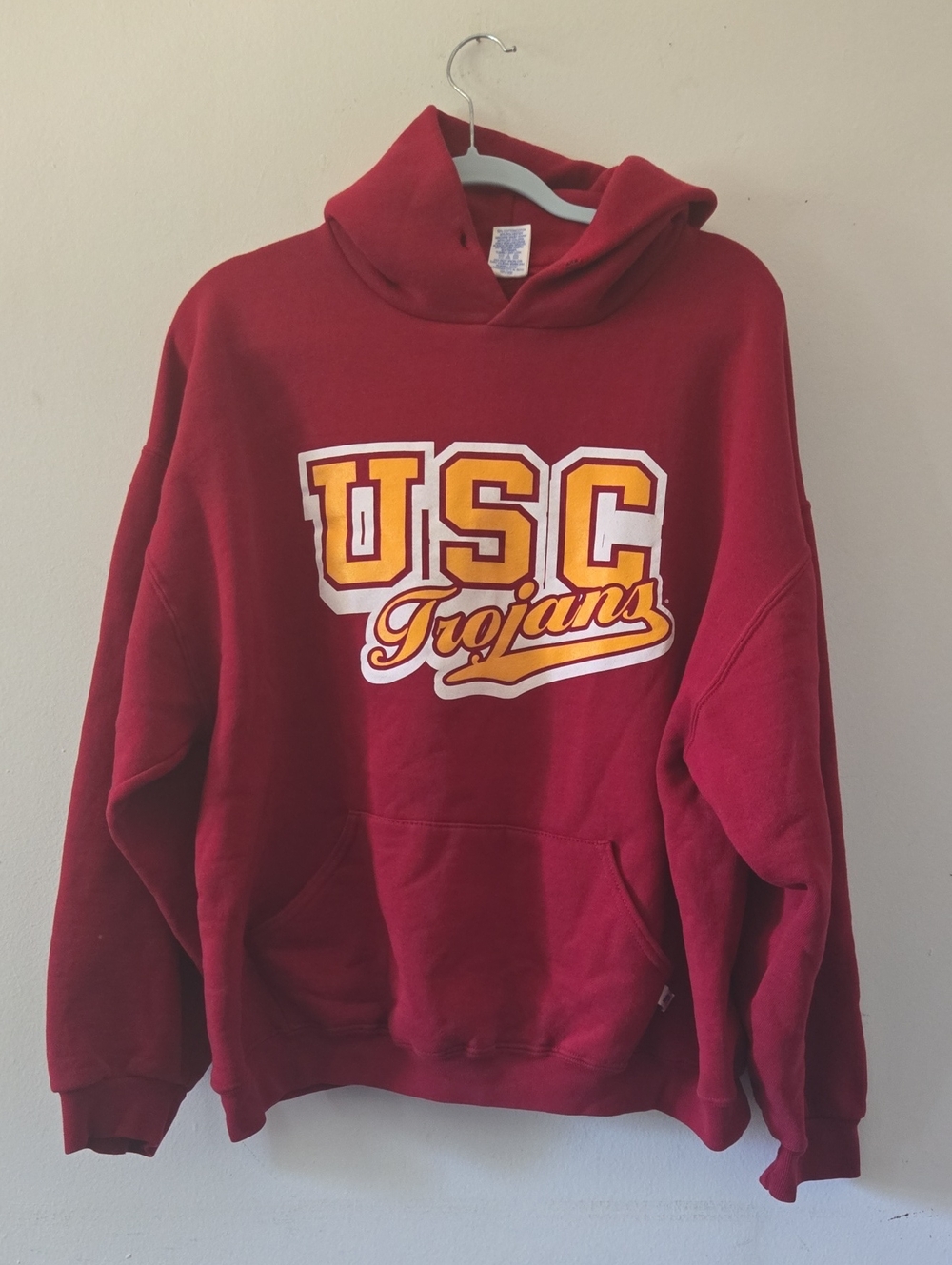 VTG Russell Athletic USC Trojans Hoodie Sweatshirt Burgundy Red Gold XL